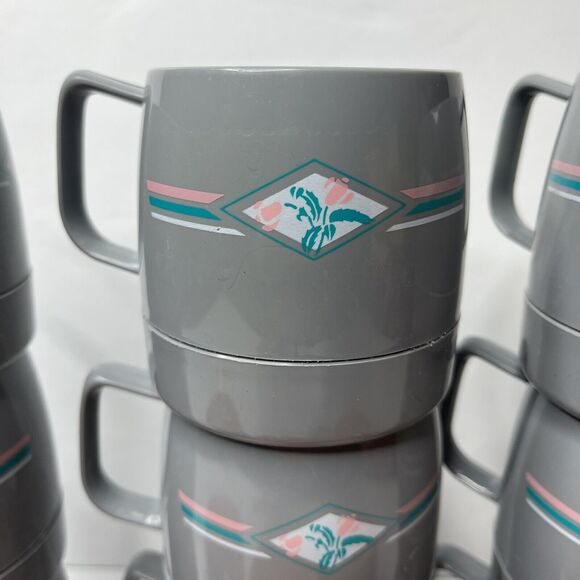 Lot 12 Vintage Classic Dinex #1197  Gray Pink Insulated Mugs - Picture 4 of 8